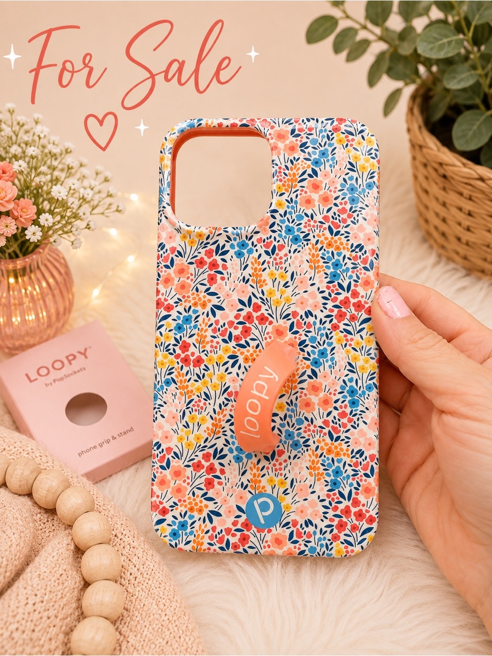 Floral Phone Case with Peach Grip - Loopy